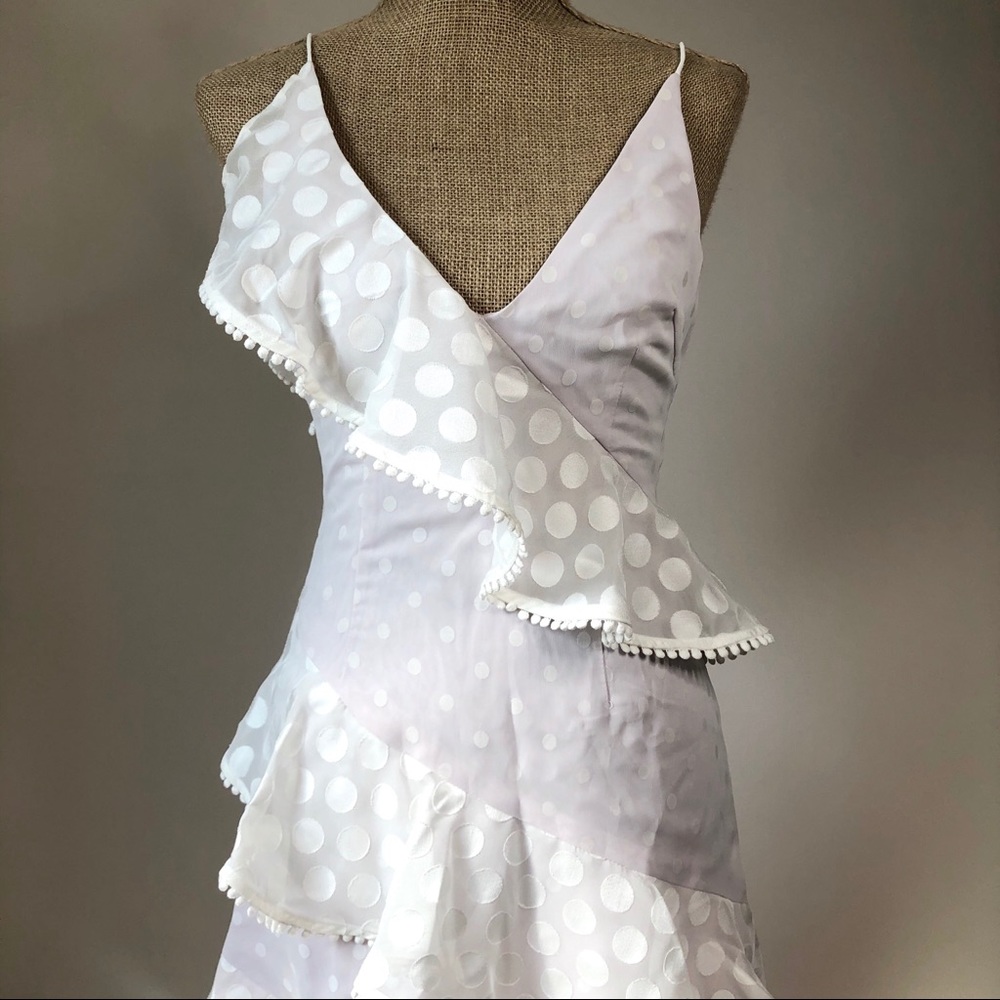 Keepsake See You Now Ivory Polka Dot Asymmetrical Ruffle Dress XS - Picture 5 of 16